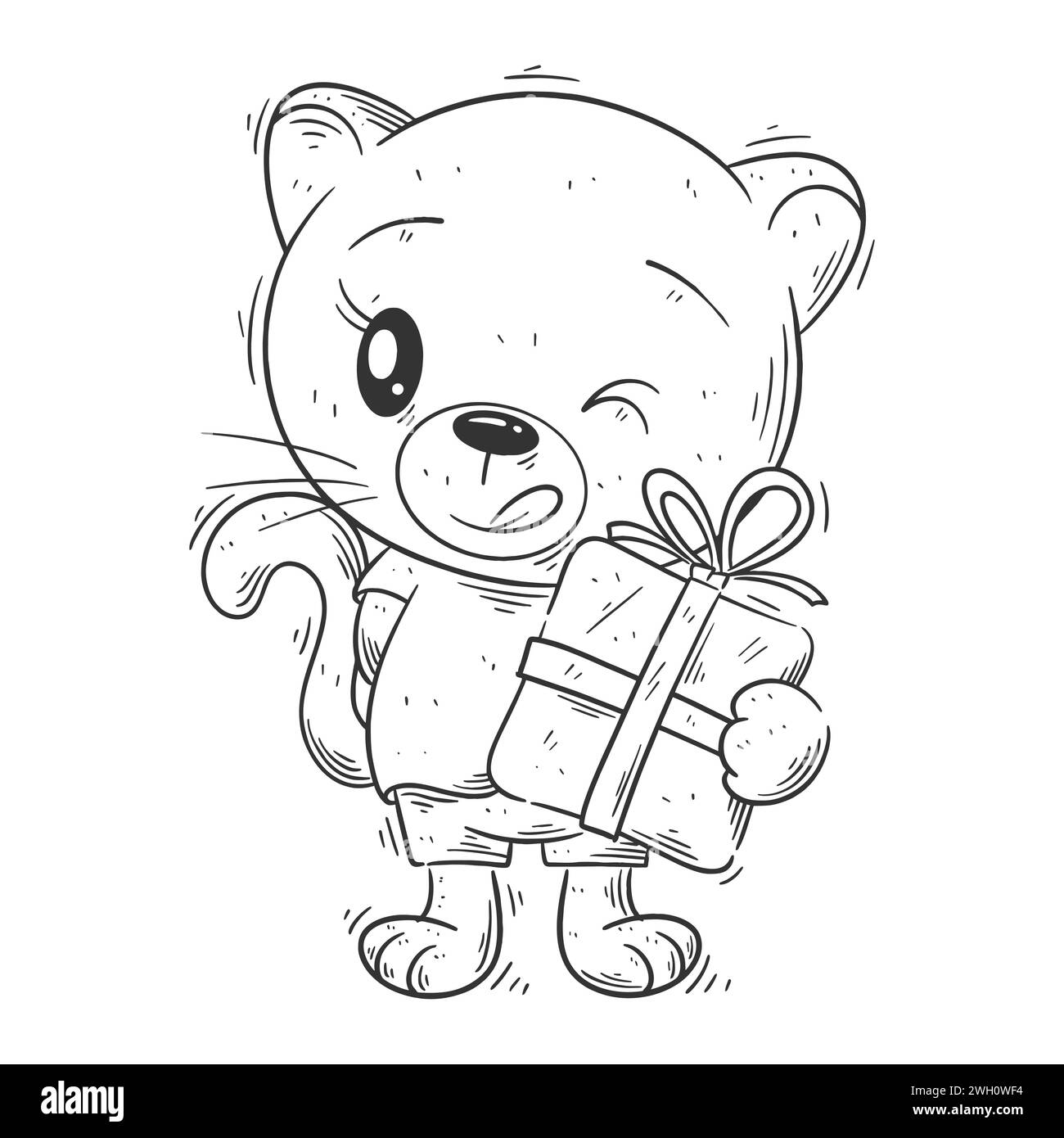 La simpatica leonessa porta regali da colorare Illustrazione Vettoriale
