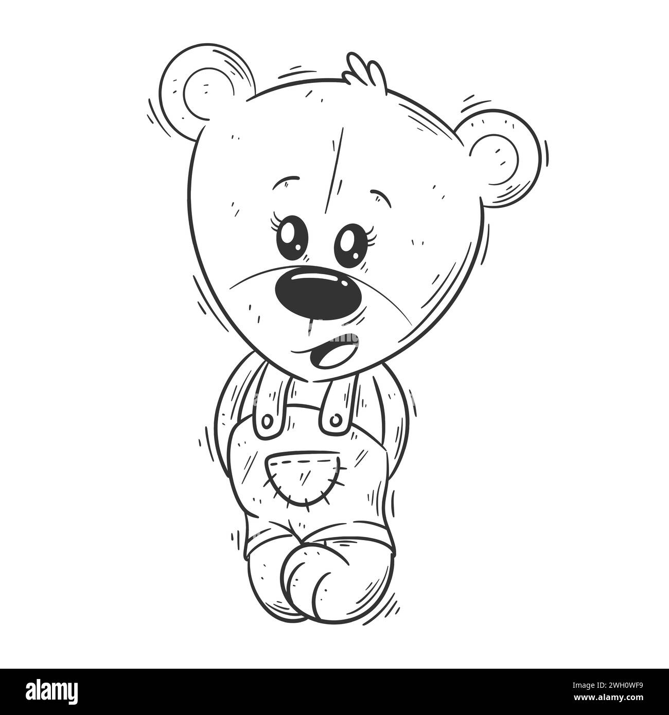 Adorabile orso che indossa pantaloni da colorare Illustrazione Vettoriale