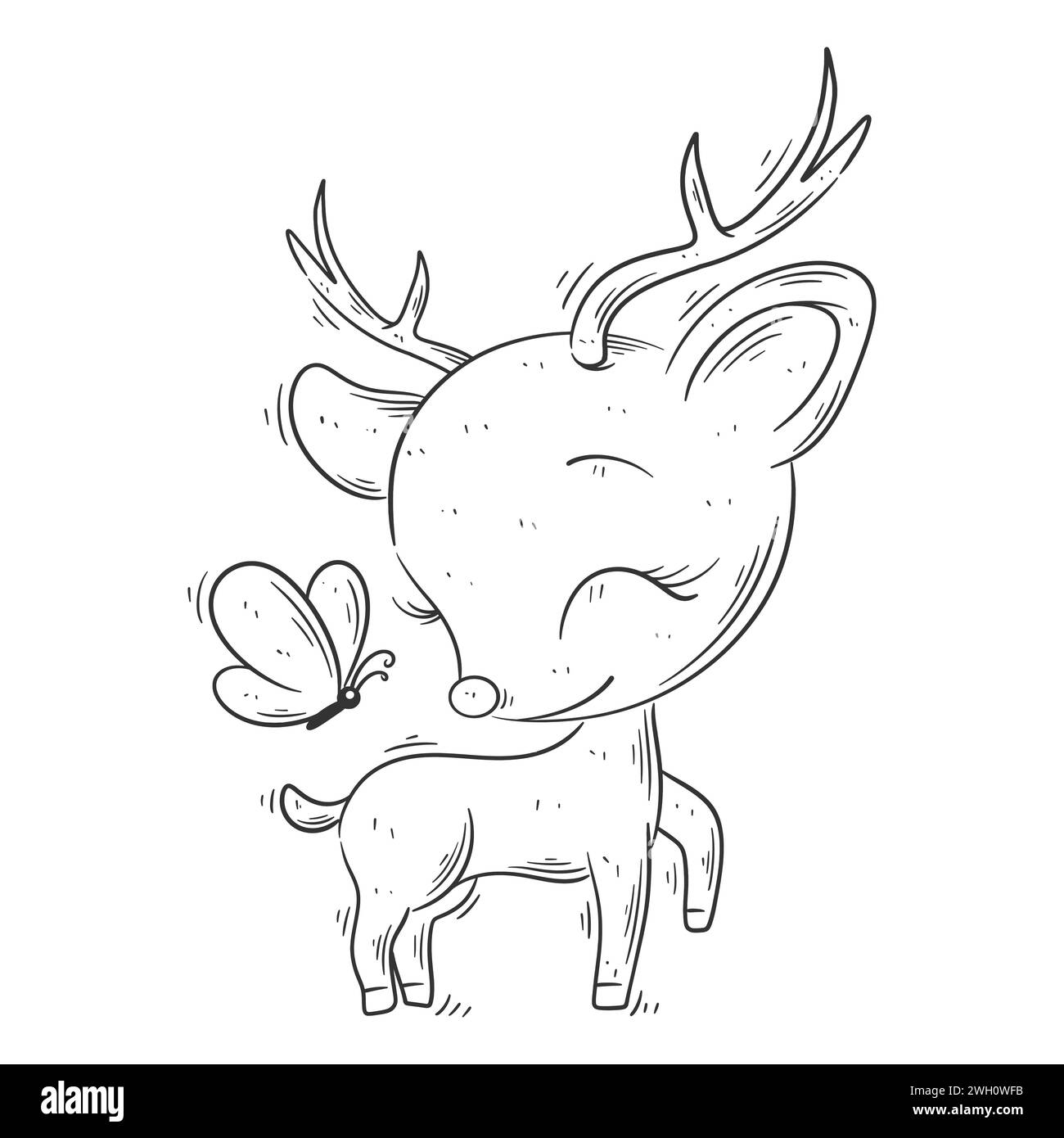 I cervi carini giocano con la farfalla per colorare Illustrazione Vettoriale