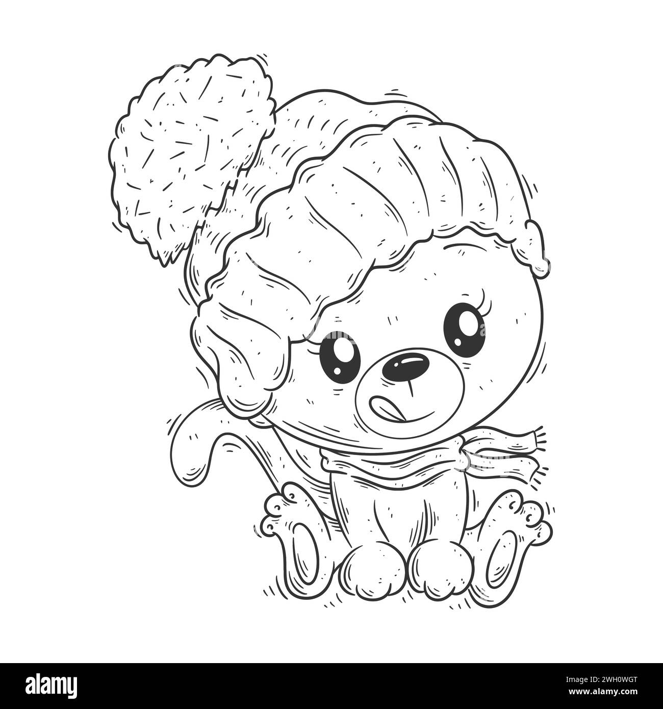 Adorabile leonessa che indossa scalda testa e collo per colorare Illustrazione Vettoriale