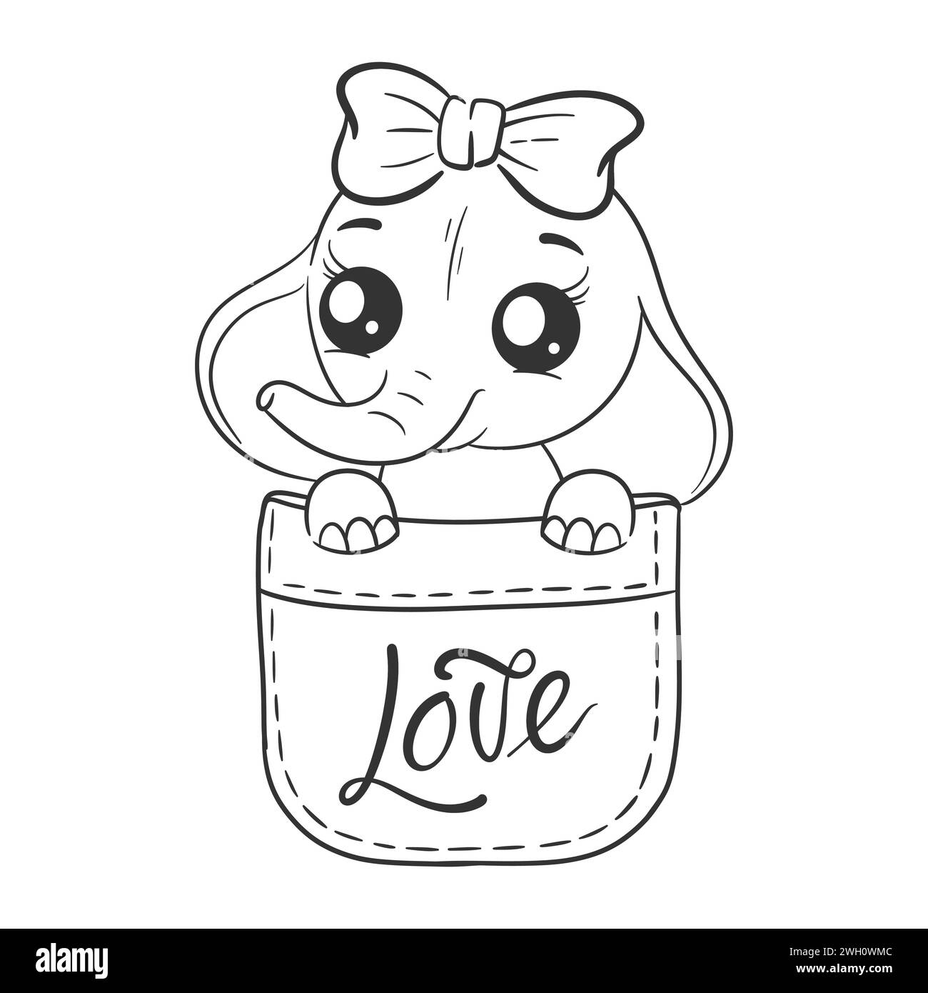 Carino elefante in cartoni animati tascabili da colorare Illustrazione Vettoriale