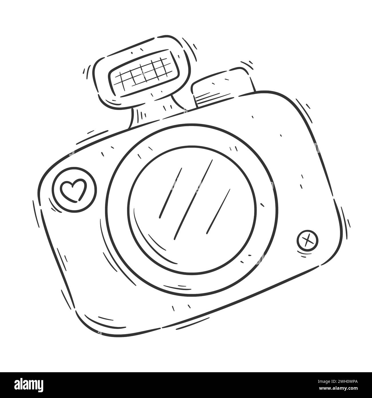 Design della fotocamera disegnato a mano per la colorazione Illustrazione Vettoriale