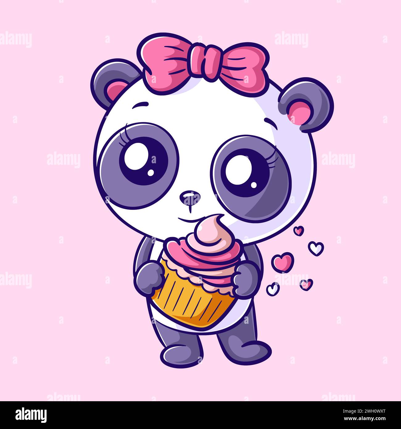 Carino panda che porta la torta in mano Illustrazione Vettoriale