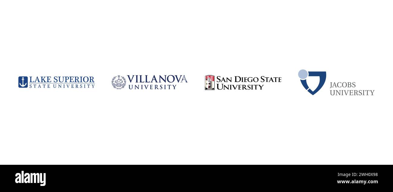 Jacobs University Bremen, Villanova University, San Diego State University, Lake Superior State University. Illustrazione vettoriale, logo editoriale. Illustrazione Vettoriale