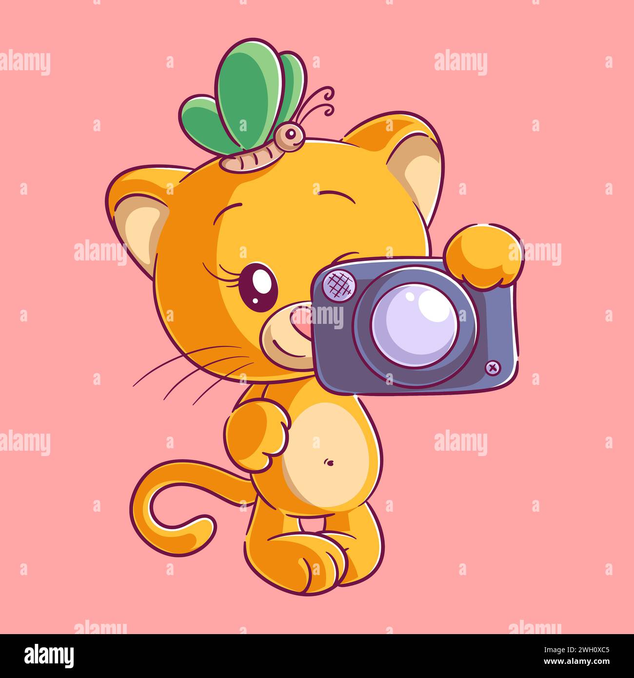 Carina leonessa che porta una macchina fotografica Illustrazione Vettoriale