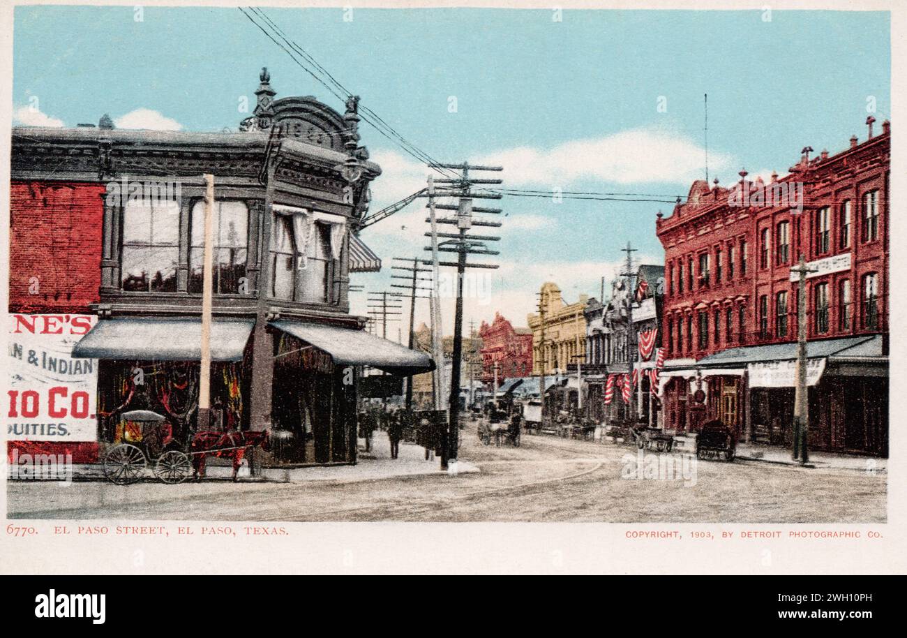 El Paso Street, El Paso Texas Stati Uniti, circa 1903 cartoline. Detroit Photographic Co Foto Stock