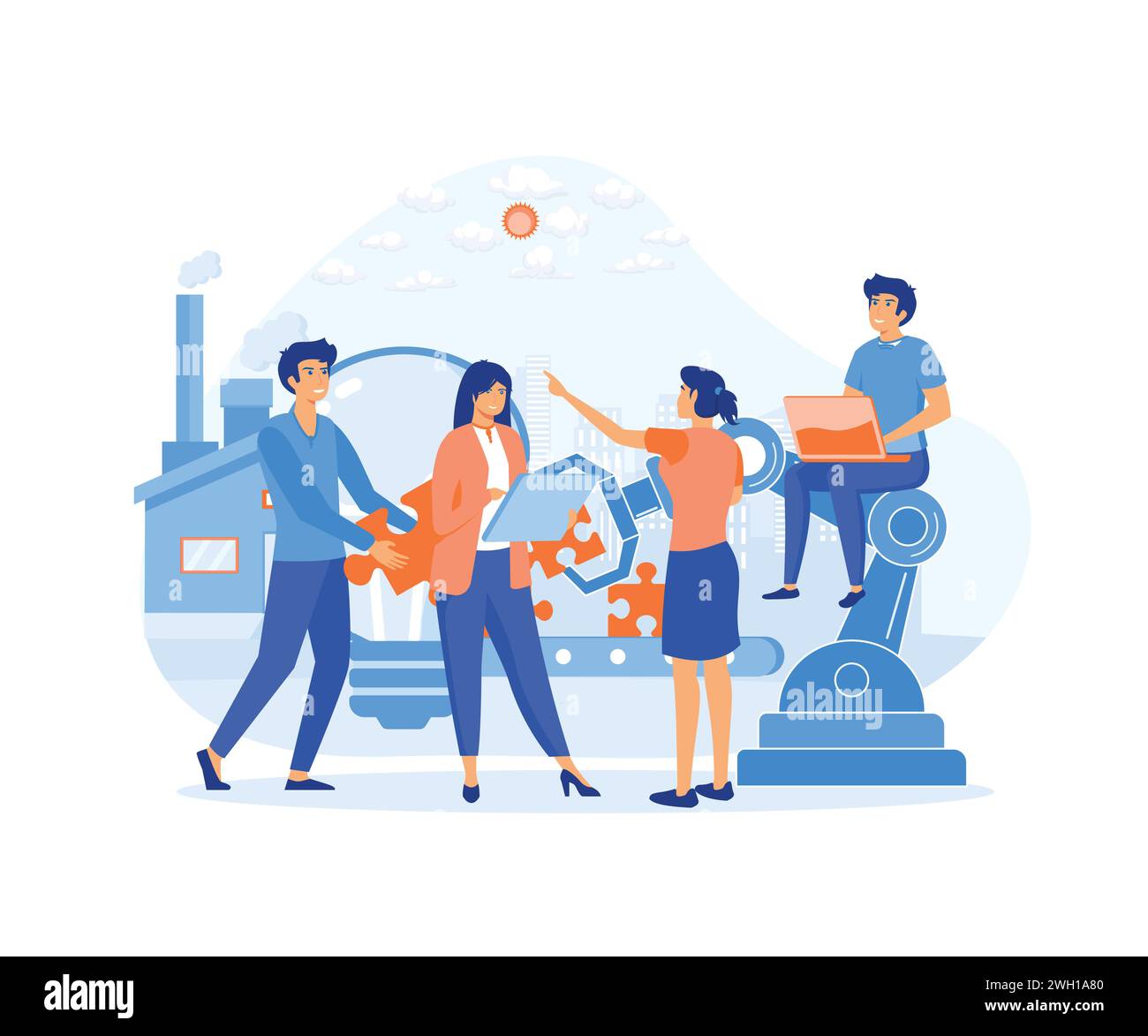 Concetto di brainstorming. business per il lavoro di squadra, persone che trovano nuove soluzioni, generano e generano idee. illustrazione moderna vettoriale piatta Illustrazione Vettoriale