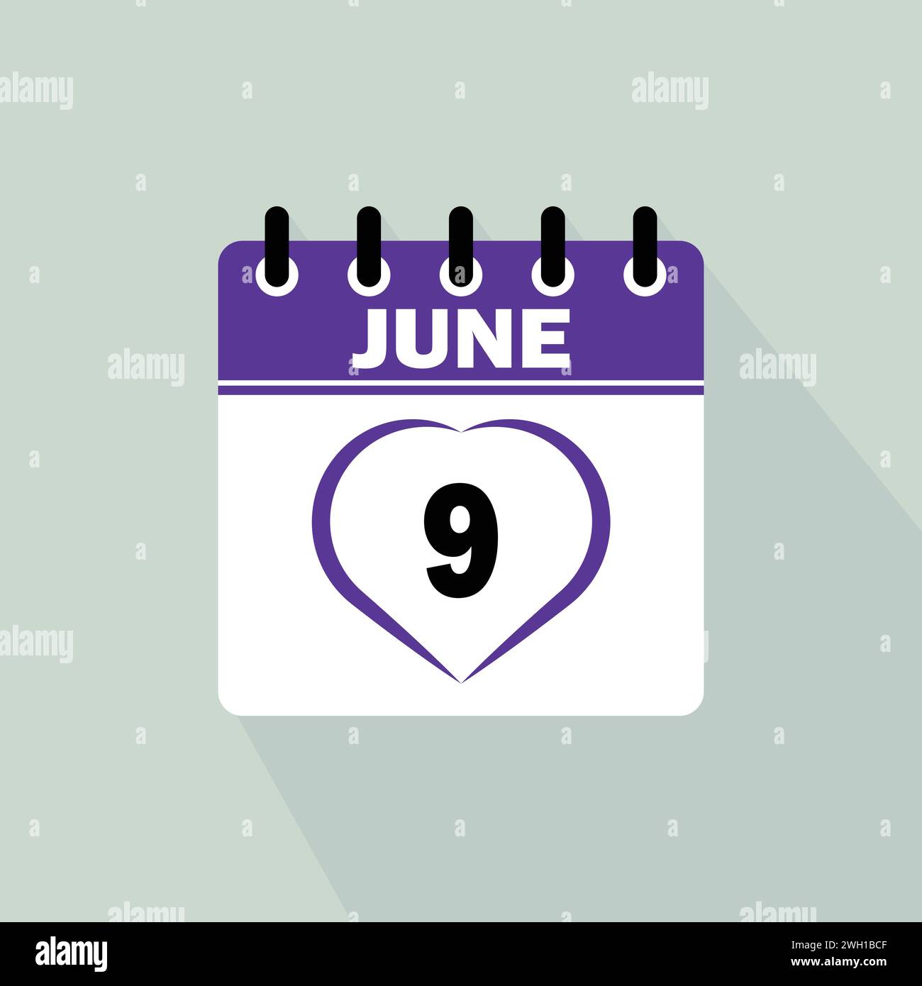 Icona giorno calendario - 9 giugno. 9° giorno del mese, illustrazione vettoriale. Illustrazione Vettoriale