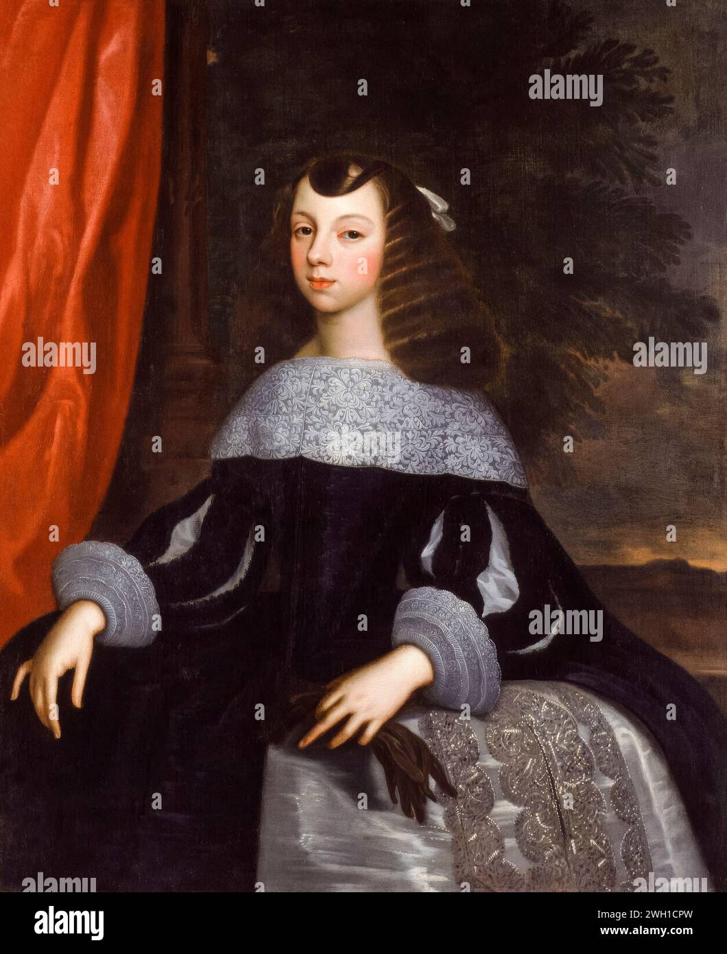 Caterina di Braganza (1638-1705), Regina consorte d'Inghilterra, Scozia e Irlanda (1662-1685), ritratto a olio su tela di o dopo Dirk Stoop 1660-1661 Foto Stock