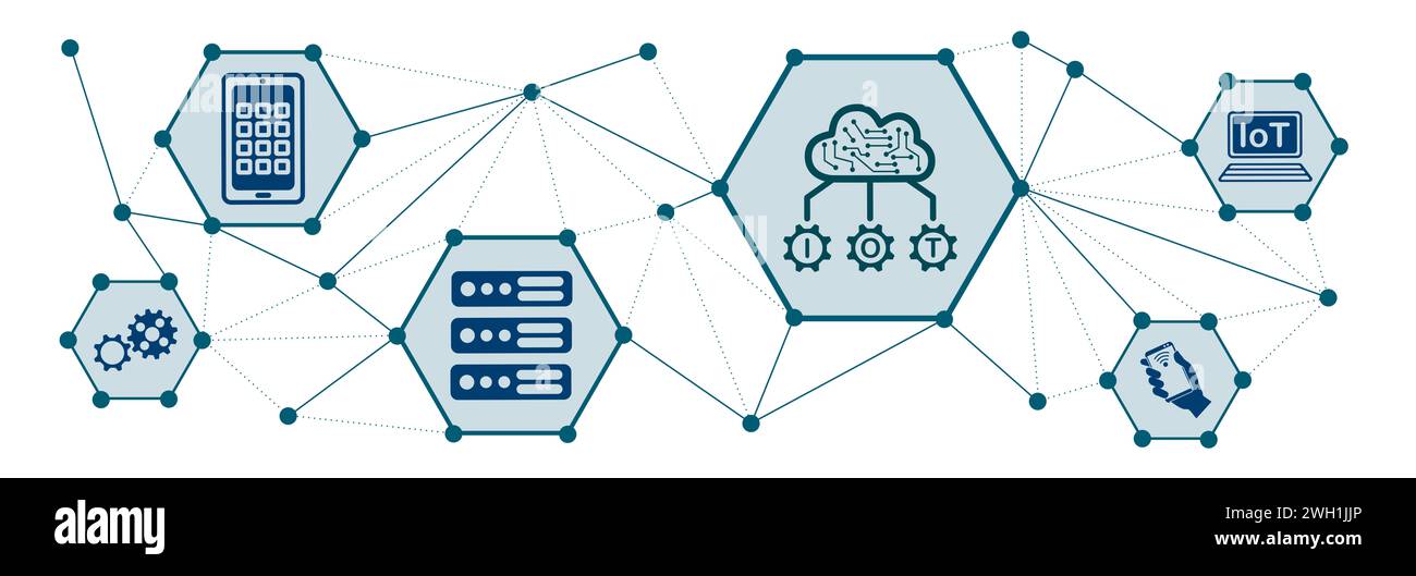 Concetto di iot con icone connesse Foto Stock