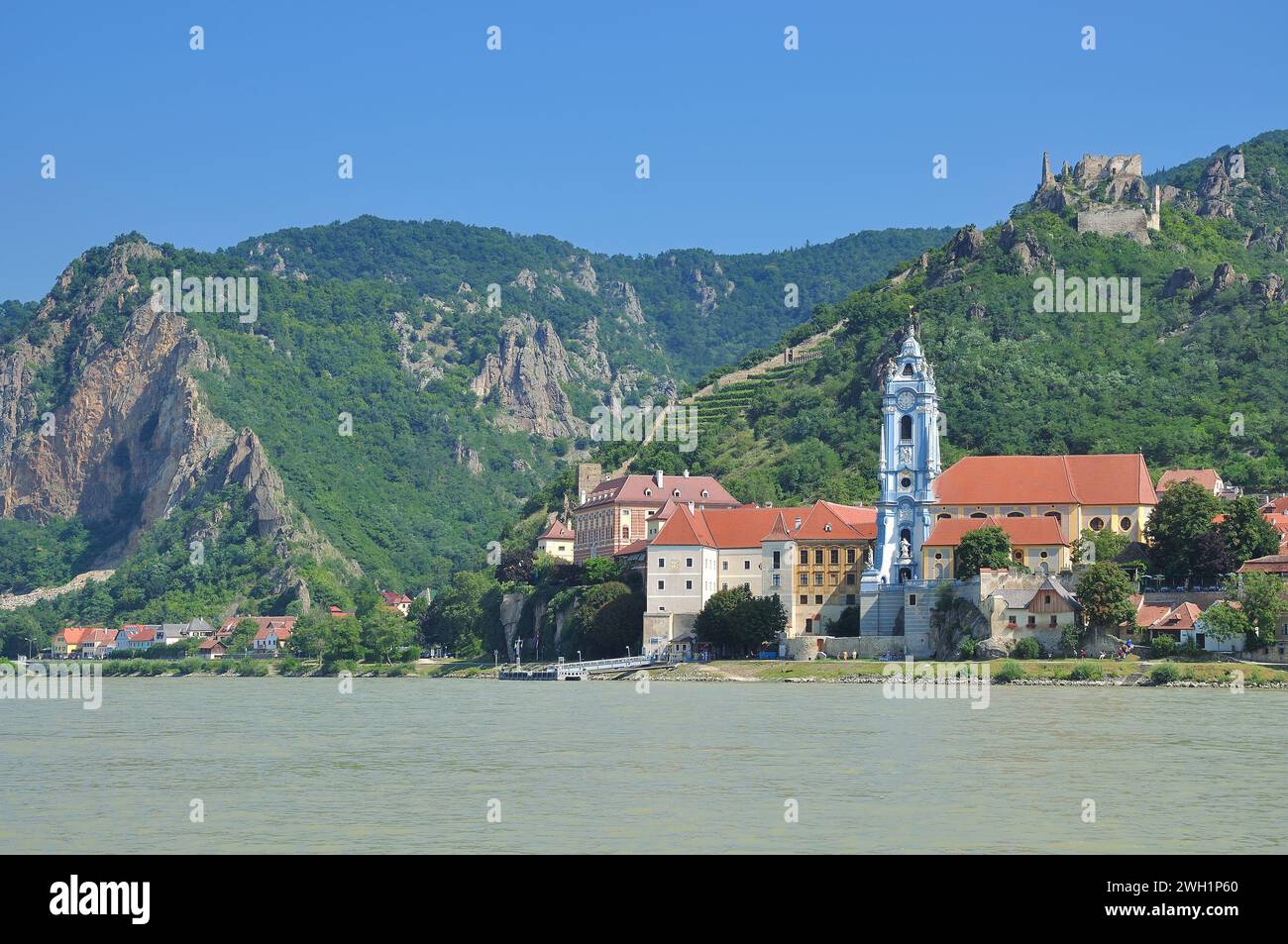 Villaggio di Dürnstein, fiume Danubio, valle di Wachau, bassa Austria Foto Stock