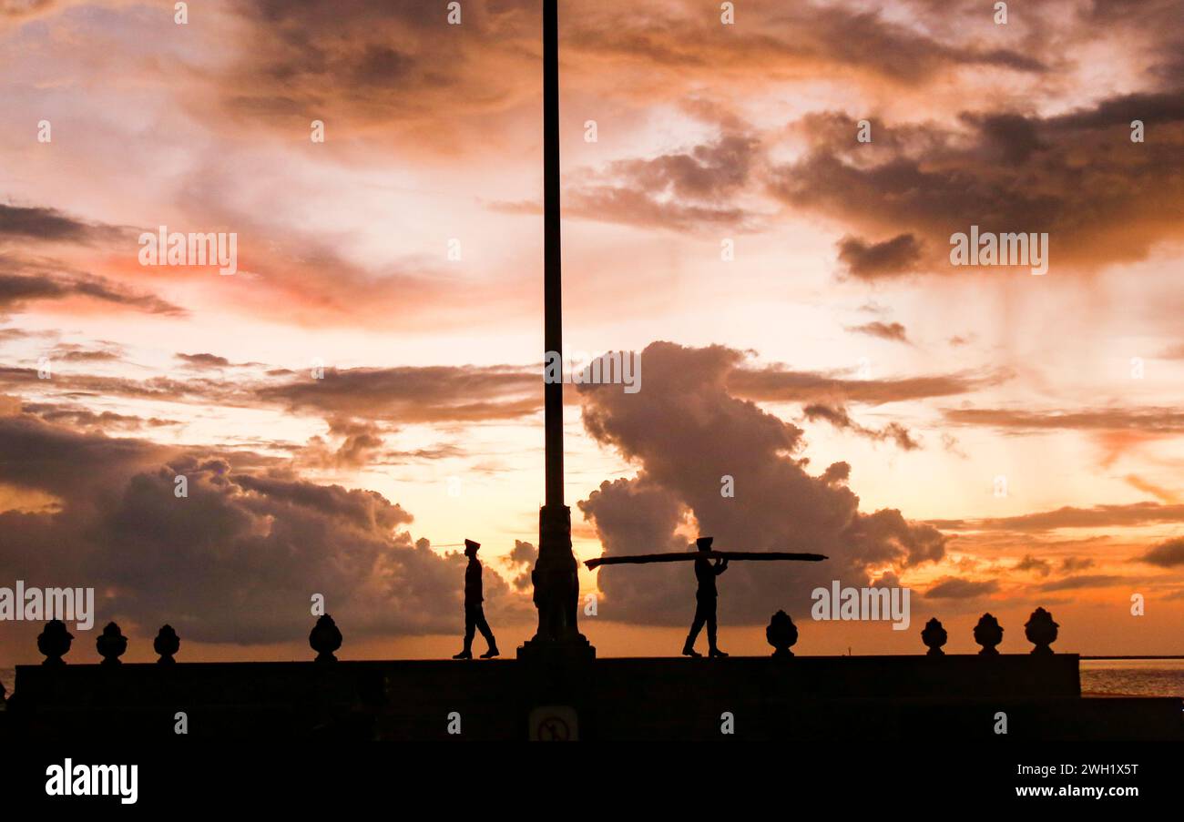 Bandiera dello Sri Lanka a Galle Face Green, Colombo, Sri Lanka Foto Stock