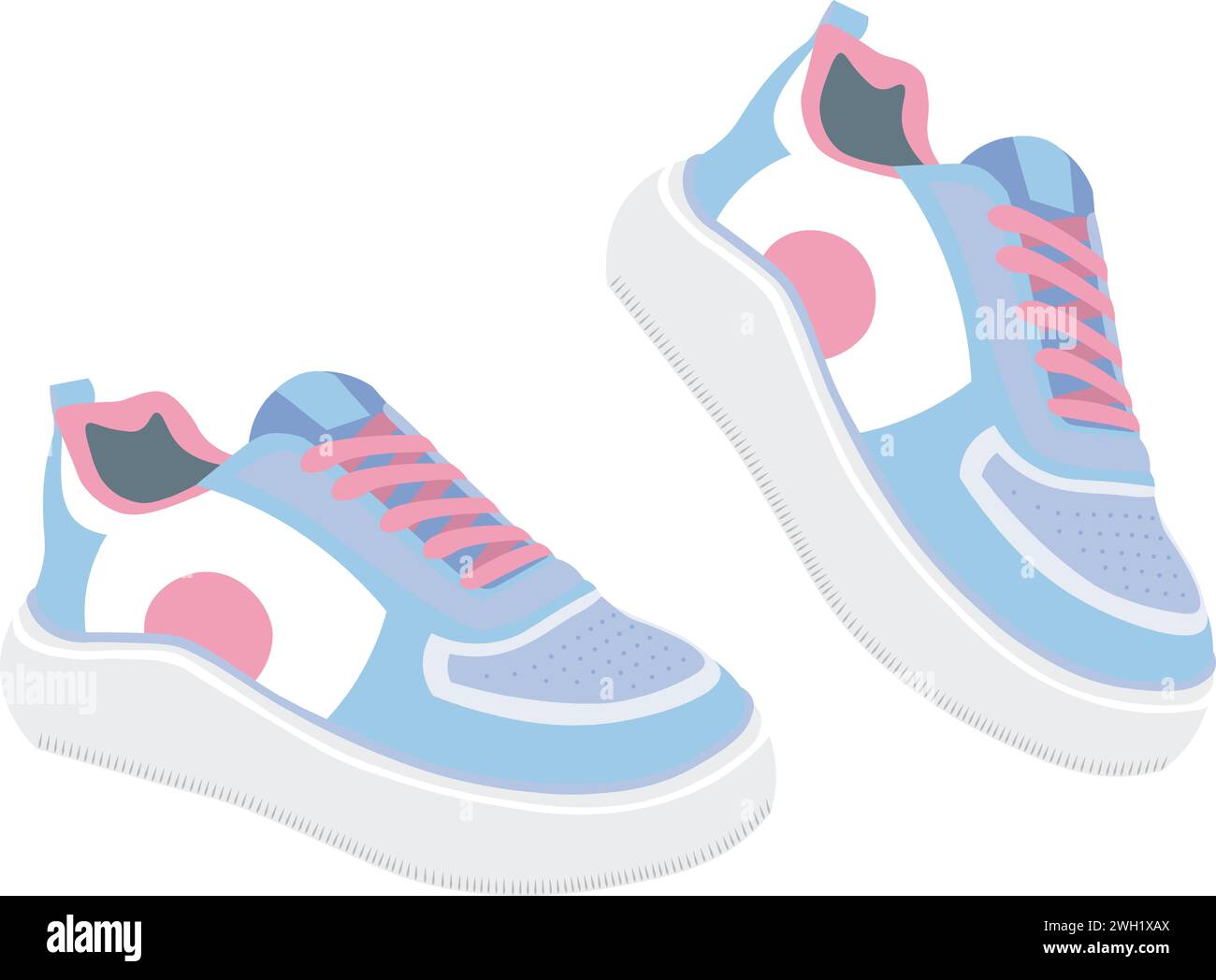 icona delle sneakers moderne azzurre e rosa Illustrazione Vettoriale