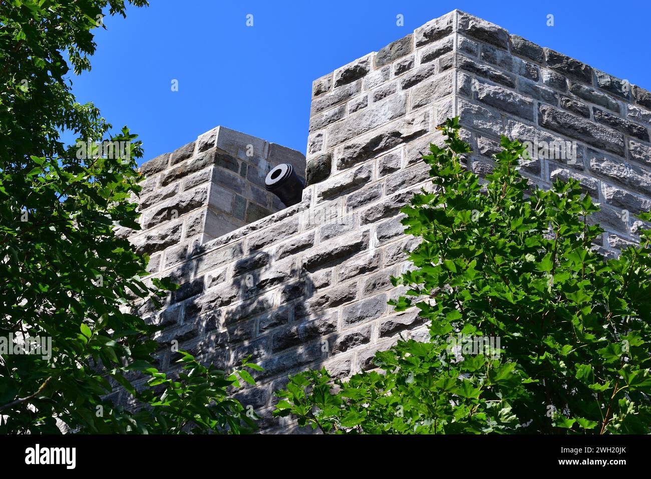 Québec City Citadelle fortificazioni Cannon, muro di pietra Foto Stock