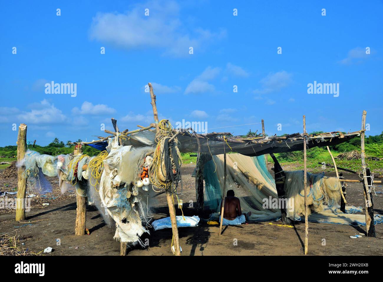 Fisherman Shelter, Surwada Beach, Tithal, Valsad, Gujarat, India, Asia Foto Stock