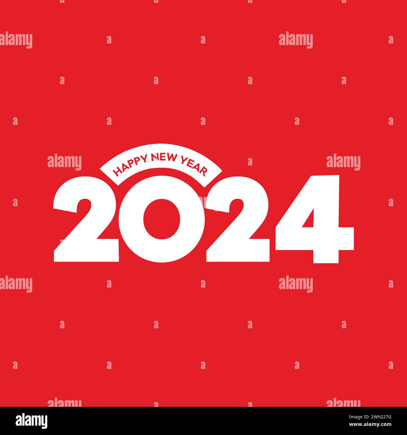 2024 design del logo tipografico. Buon nuovo anno 2024 logo design su sfondo rosso. Banner, modello, volantino, biglietto d'auguri per l'anno nuovo. 2024 vettore i Illustrazione Vettoriale