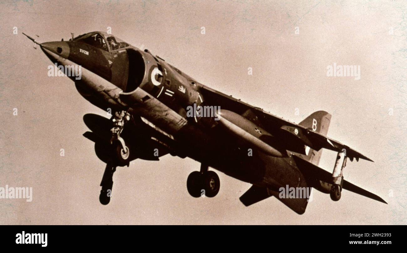 Velivolo da attacco al suolo monomotore Harrier Jump Jet, Regno Unito 1970s Foto Stock