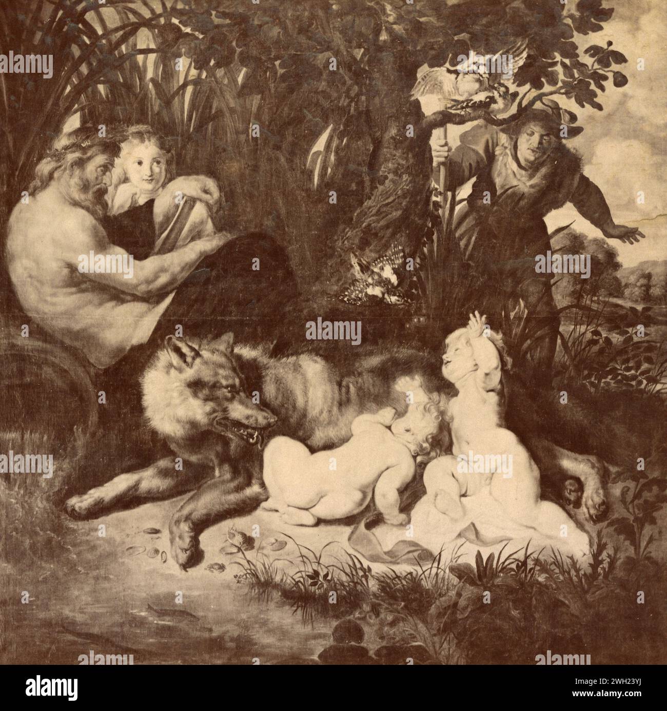La lupa che succhia Romolo e Remo, dipinto dell'artista fiammingo Peter Paul Rubens, anni '1890 Foto Stock