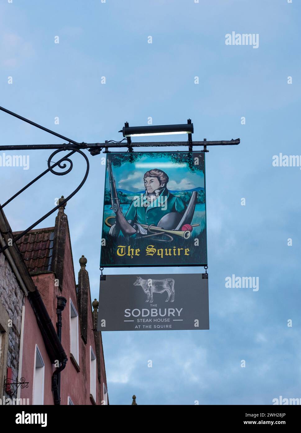 Cartello Squire Inn, Chipping Sodbury, Gloucestershire, Regno Unito Foto Stock