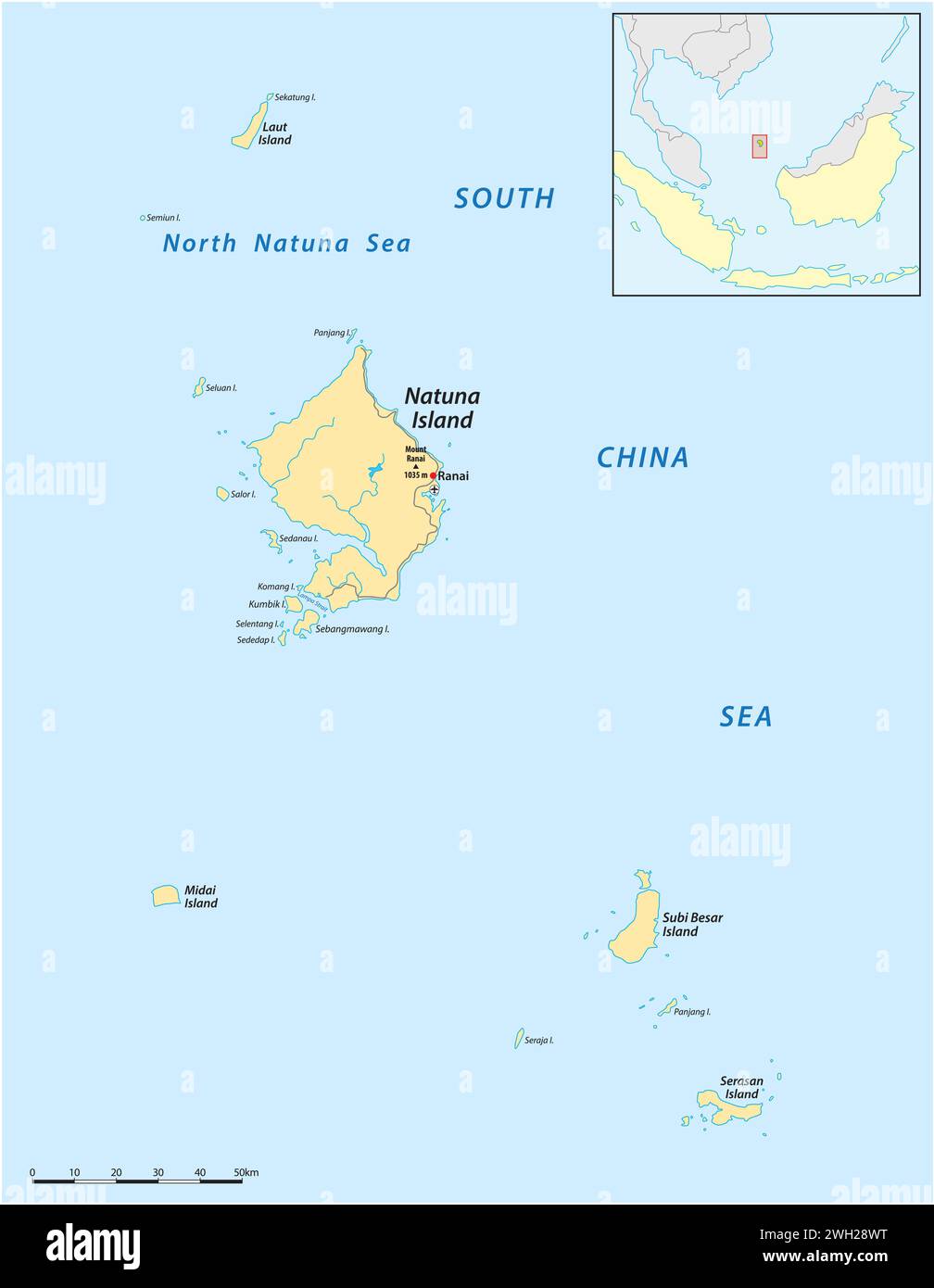 Mappa delle isole di Natuna, Indonesia Illustrazione Vettoriale