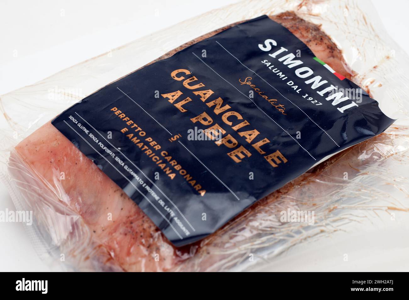 Confezione di Guanciale al pepe Simonini Foto Stock