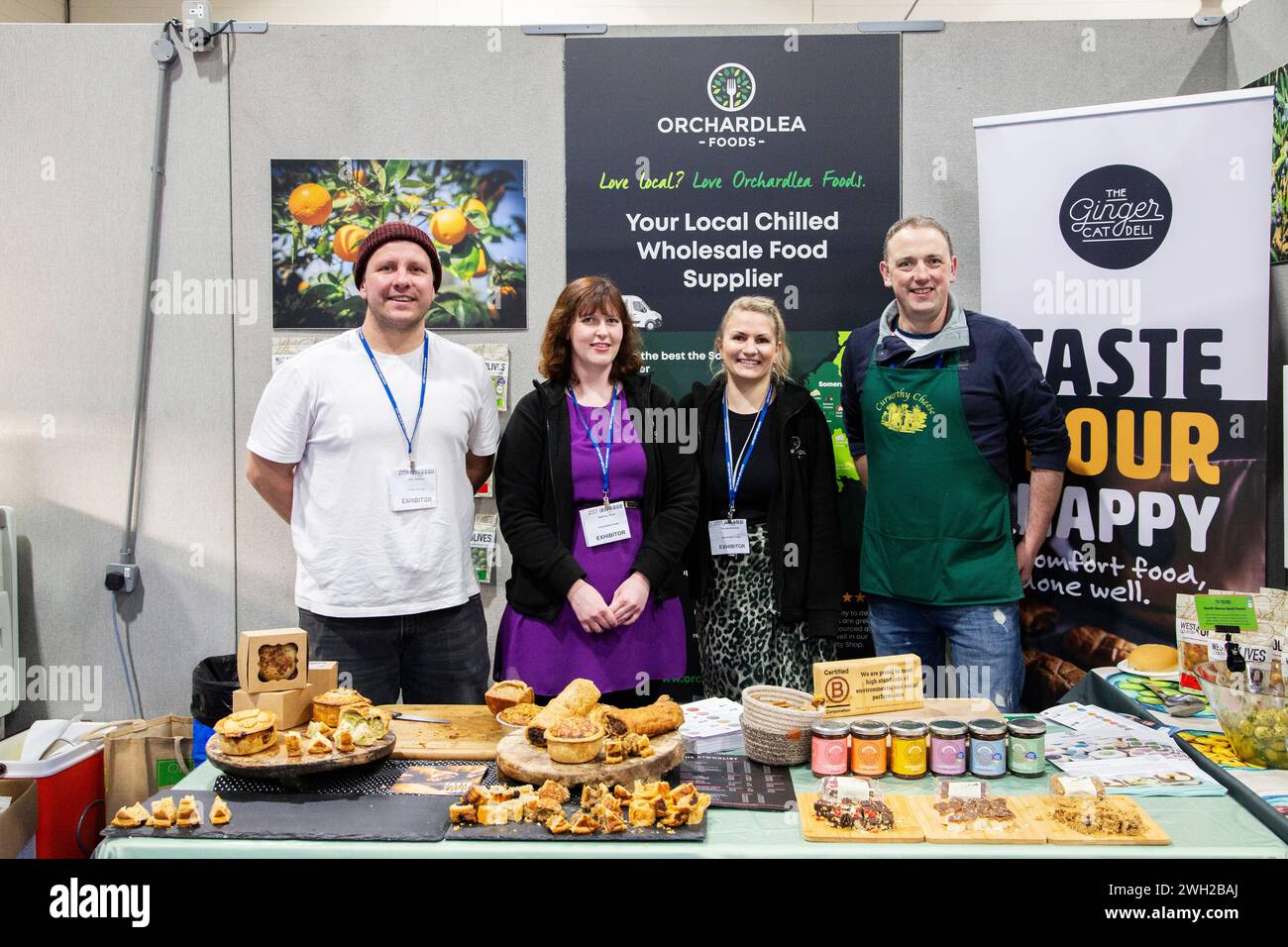 Orchardlea Foods, con sede a Sowton, Exeter, espone alla fiera "Source" di cibo, bevande, catering e ospitalità che si è tenuta a Westpoint Exeter Regno Unito il 7 febbraio 2024 Foto Stock
