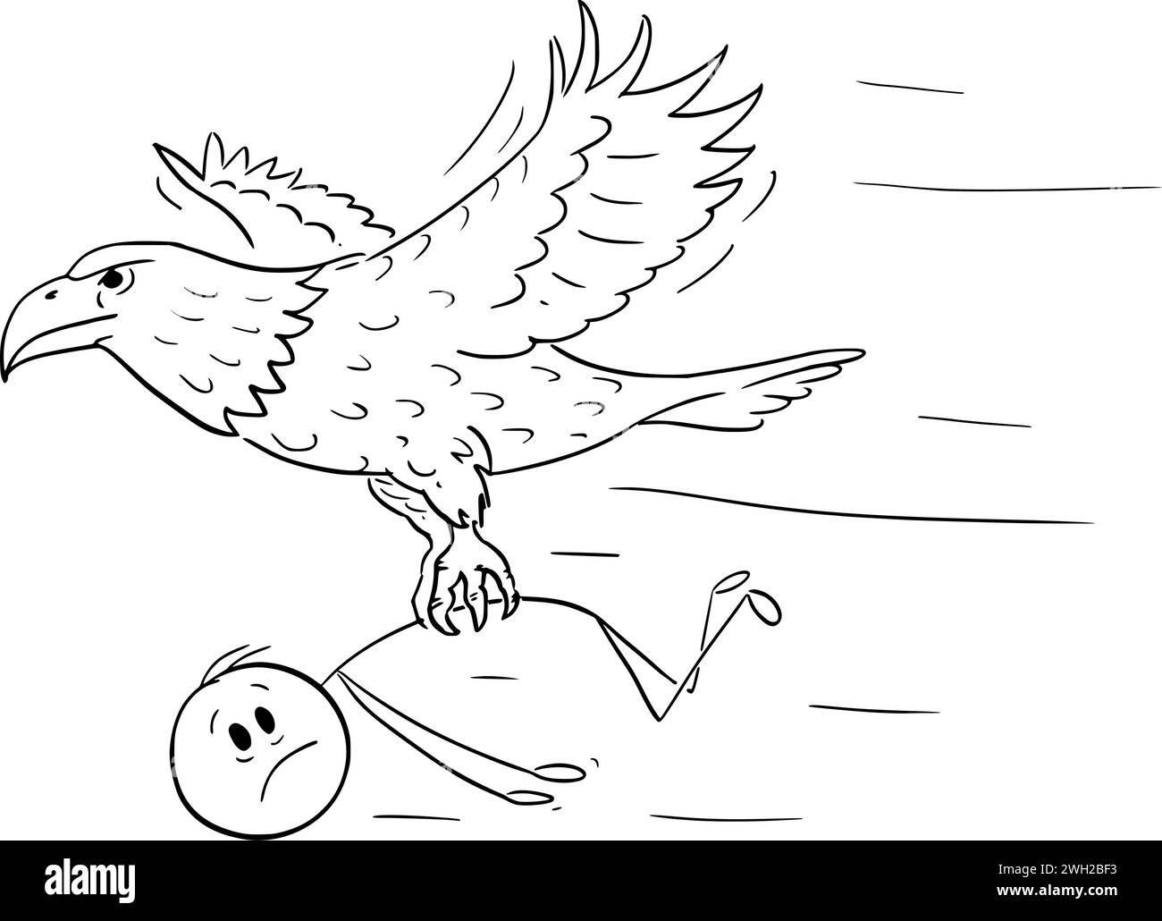 Eagle trasporta la persona, illustrazione della figura Vector Cartoon Stick Illustrazione Vettoriale