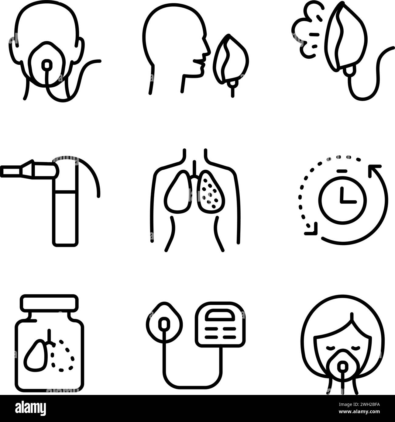 Icone semplici Set di nebulizzatori di diversi tipi. Simbolo sanitario isolato su sfondo bianco. Raccolta vettoriale. Illustrazione Vettoriale