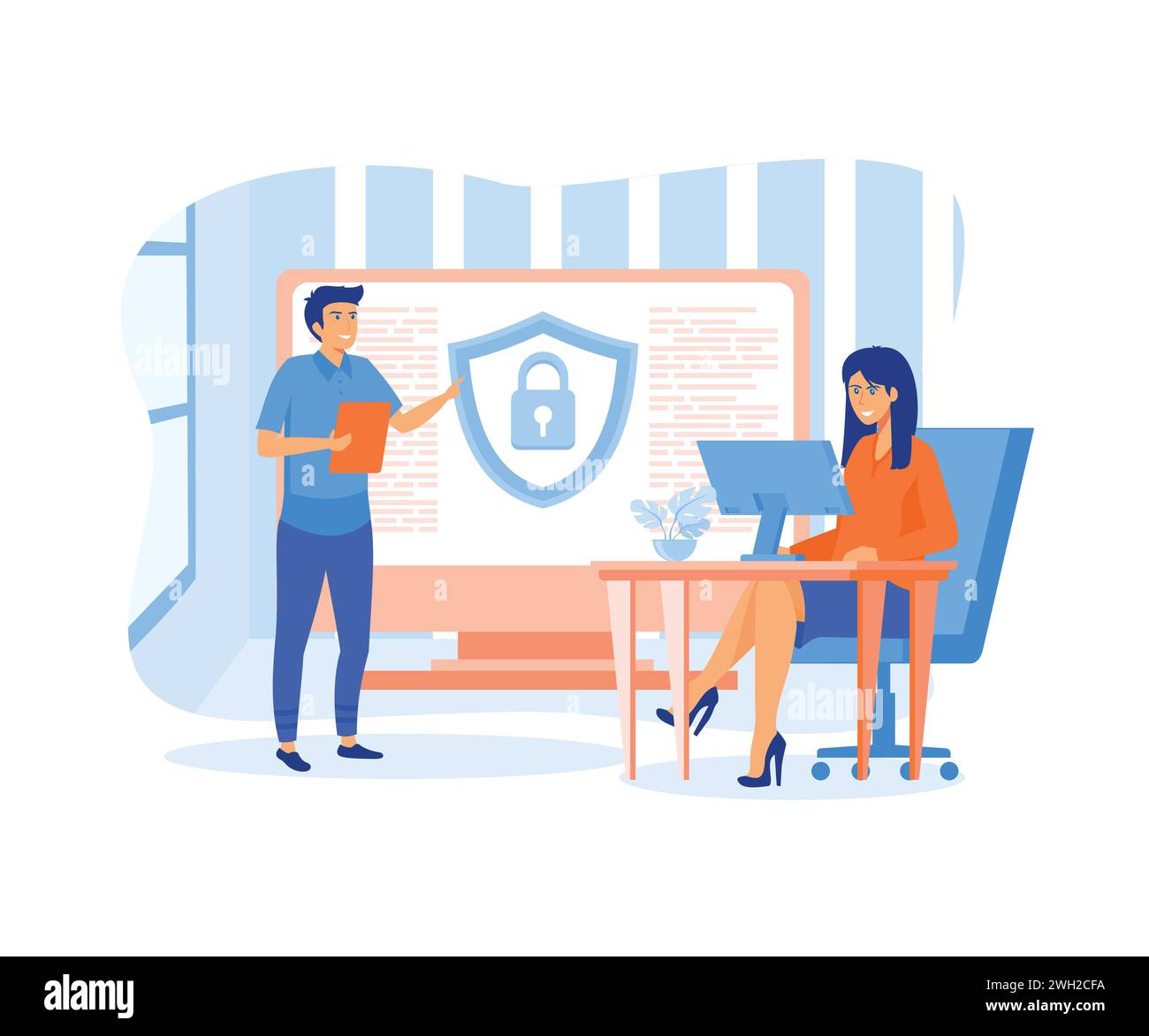 Persone che proteggono i dati personali. Sicurezza e protezione dei dati riservati, sicurezza di Internet. Social media. illustrazione moderna vettoriale piatta Illustrazione Vettoriale