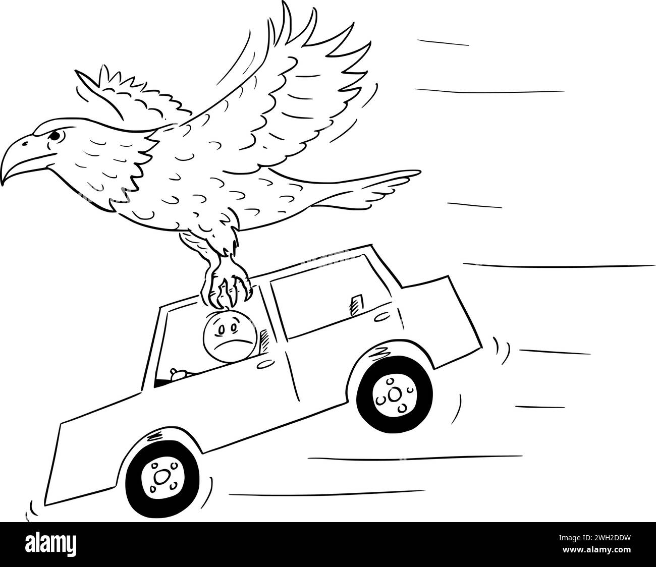 Eagle trasporta l'auto, illustrazione della figura Vector Cartoon Stick Illustrazione Vettoriale