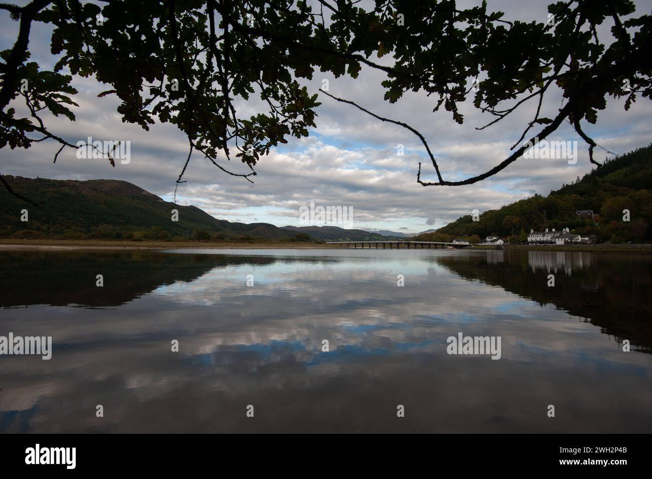 Tramonto a Penmaenpool, fiume Mawddach, Galles, Regno Unito Foto Stock