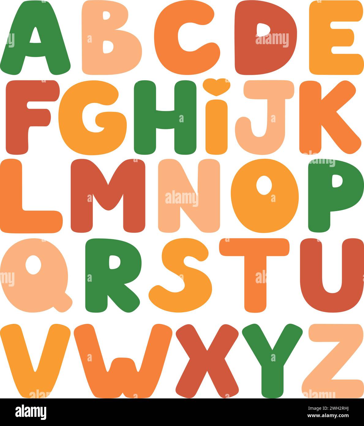 Font rotondo per bambini in uno stile cartoni animati dell'infanzia. Un set di lettere multicolore luminose per le iscrizioni. Illustrazione del vettore alfabetico. Illustrazione Vettoriale