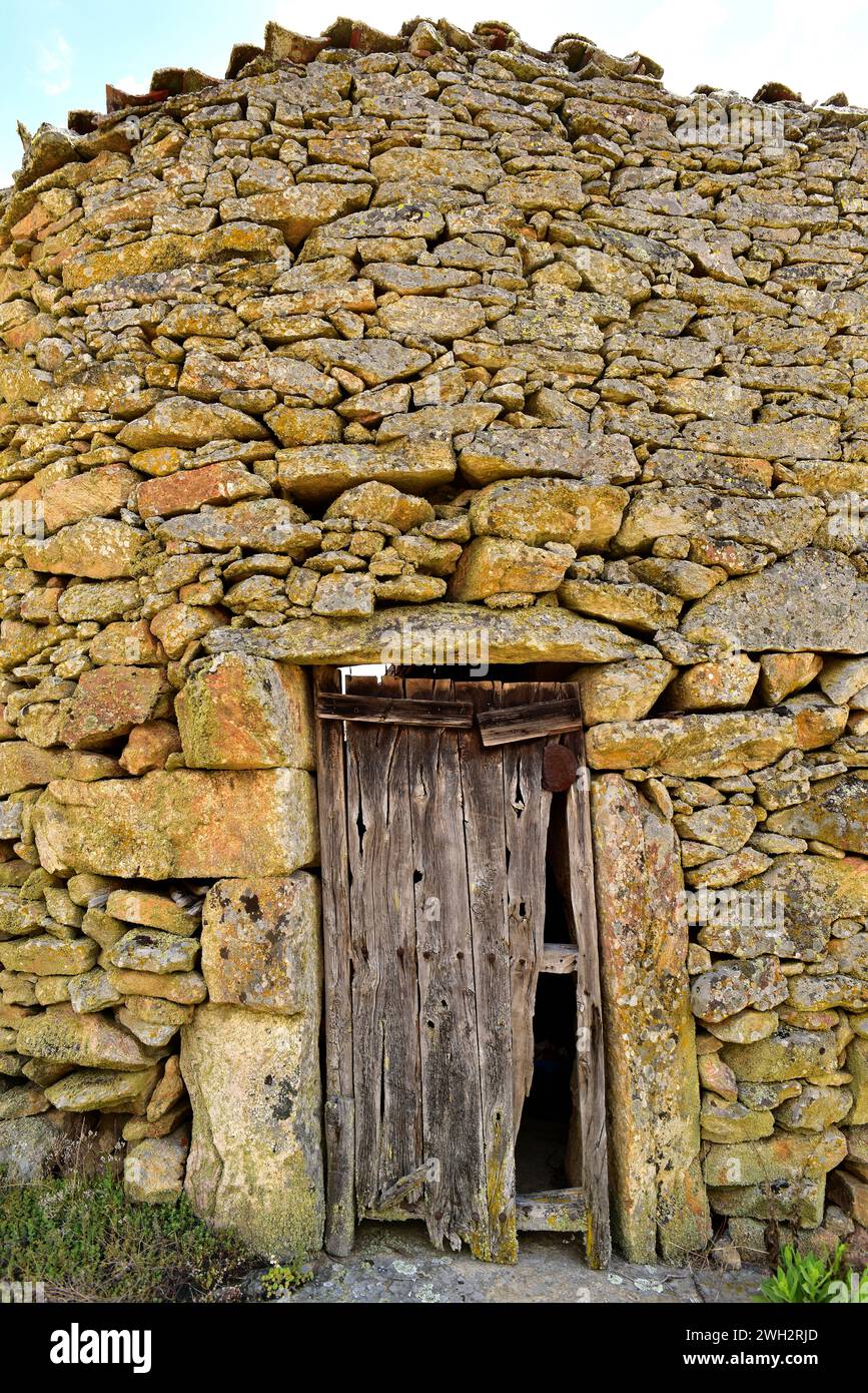 Cozcurrita, architettura popolare. Comune di Fariza, Sayago, Parco Naturale di Arribes del Duero, provincia di Zamora, Castilla y Leon, Spagna. Foto Stock