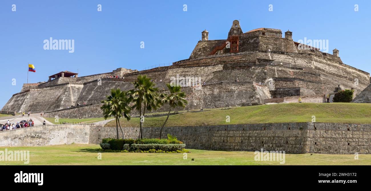 Cartagena, Colombia - 24 gennaio 2024: Vista panoramica del Castello di San Felipe de Barajas a Cartagena. Foto Stock