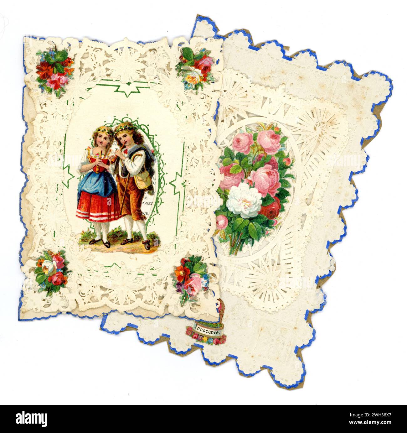 Carte originali di San Valentino in pizzo vittoriano, messaggi all'interno. Regno Unito circa 1890. Foto Stock Carte originali di San Valentino in pizzo vittoriano, messaggi all'interno. Regno Unito circa 1890. Foto Stock