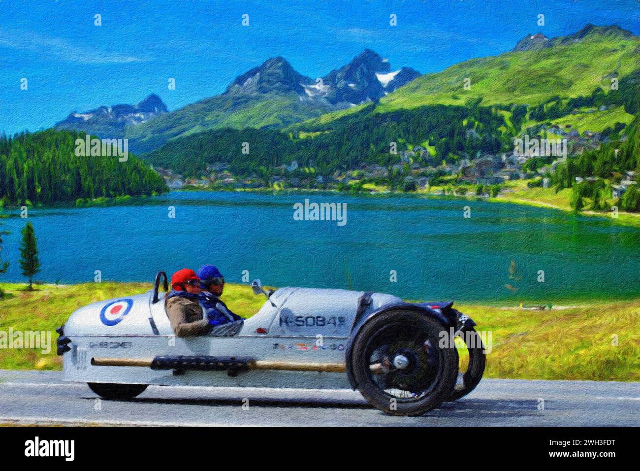 Morgan 3 Wheeler, St Moritz, Graubunden, Svizzera. Foto Stock Morgan 3 Wheeler, St Moritz, Graubunden, Svizzera. Foto Stock