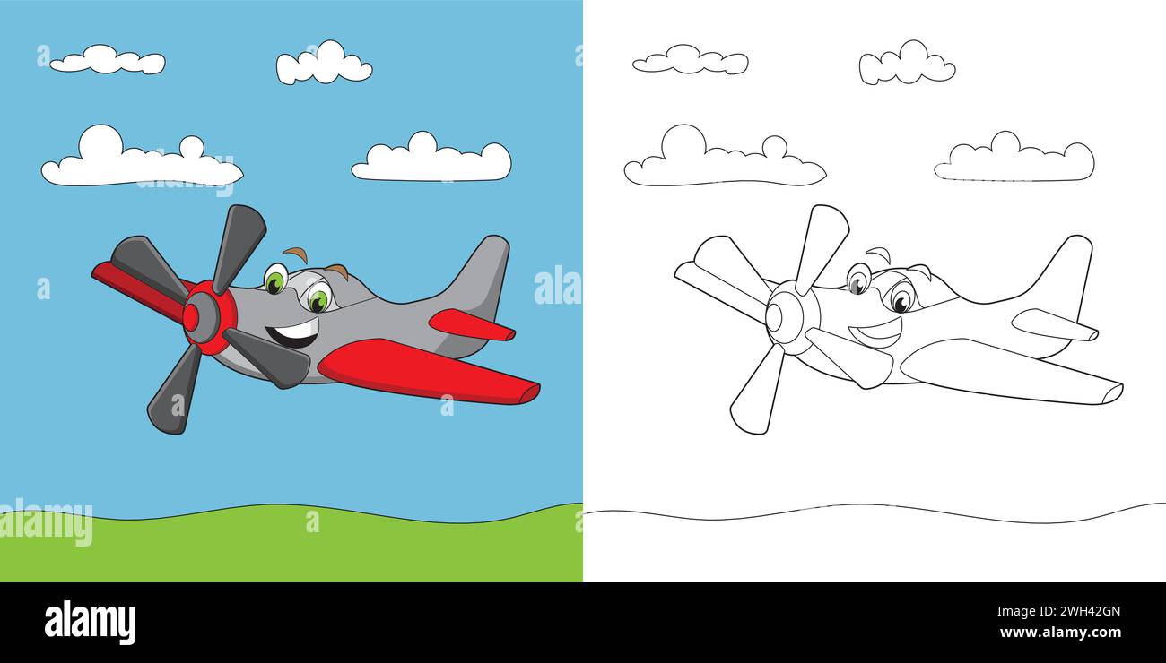 Bella pagina da colorare per gli aerei per i bambini Illustrazione Vettoriale