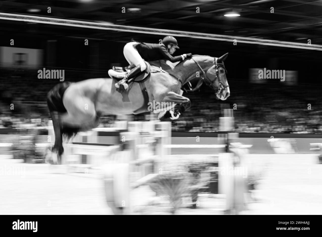 Bordeaux, Francia - 3 febbraio 2024. Keven Jochems dei Paesi Bassi gareggia durante i 1.60 m al Jumping International Bordeaux. Foto Stock