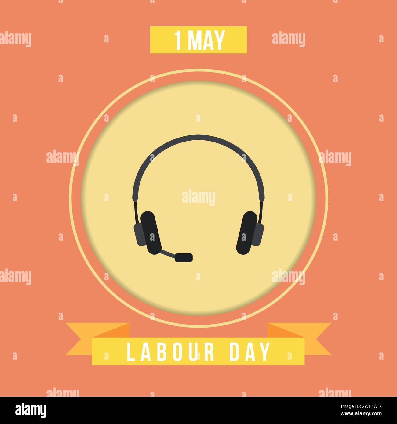 Etichetta isolata con cuffie modello Labor Day Vector Illustrazione Vettoriale