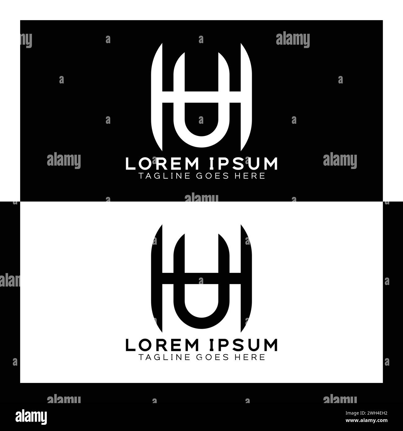 Logo HU con lettera iniziale. Monogramma di progettazione del modello H e U dell'alfabeto Illustrazione Vettoriale
