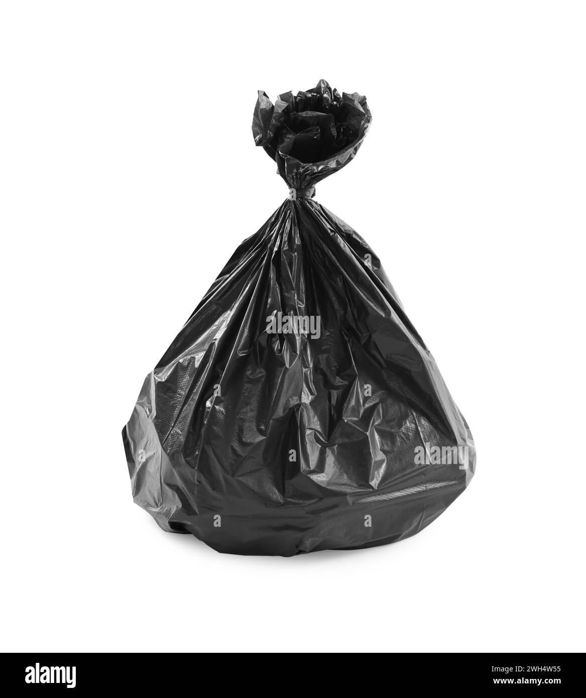 Sacco per rifiuti in plastica nero isolato su bianco Foto Stock