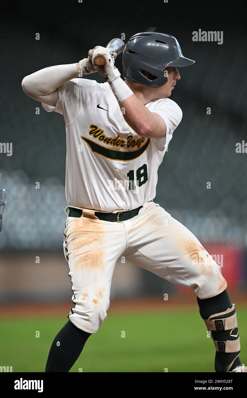 Arkansas Tech Wonder Boys DI Sawyer Duddleston (18) durante la partita di baseball Houston Winter Invitational tra Southern New Hampshire Penmen e The Foto Stock