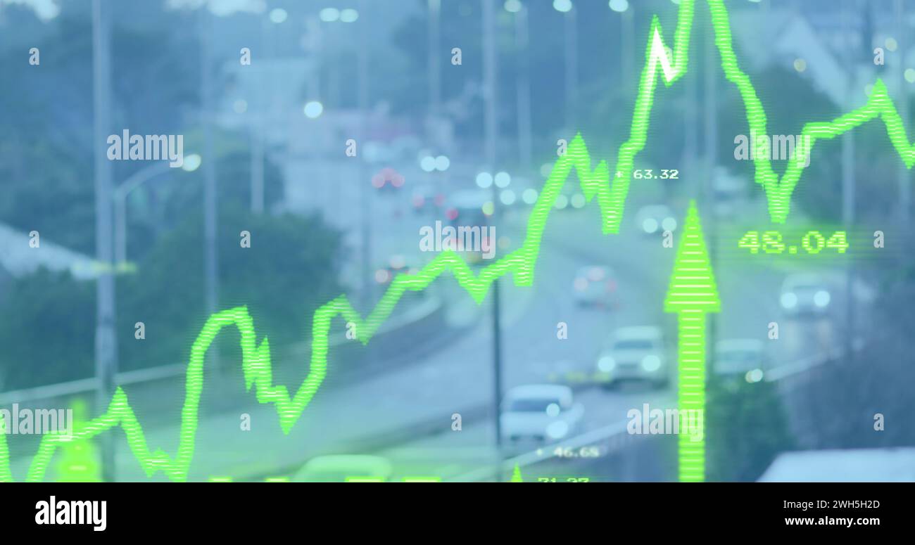 Immagine dell'elaborazione dei dati su un paesaggio urbano Foto Stock