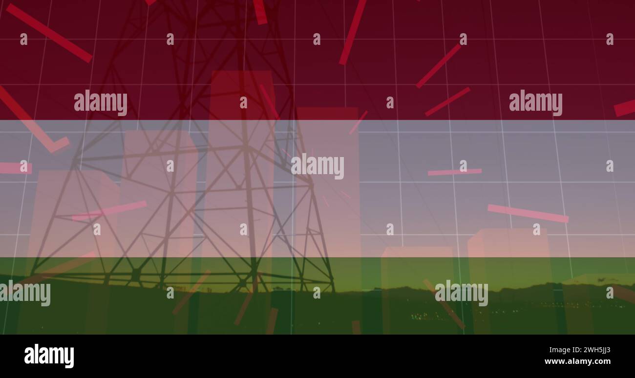 Immagine delle statistiche e dell'elaborazione dei dati sulla bandiera dell'ungheria Foto Stock