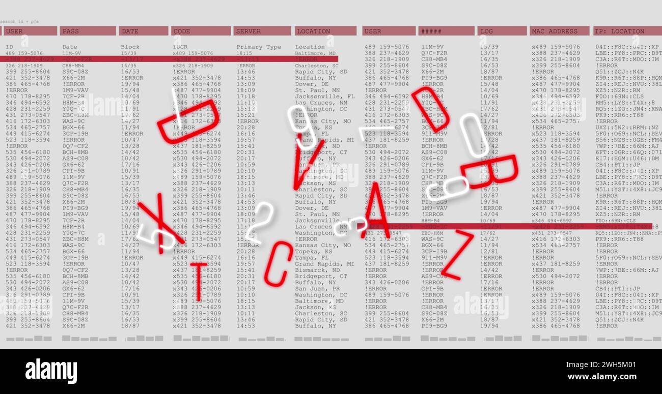 Immagine di numeri e lettere mobili sull'elaborazione di dati scientifici Foto Stock