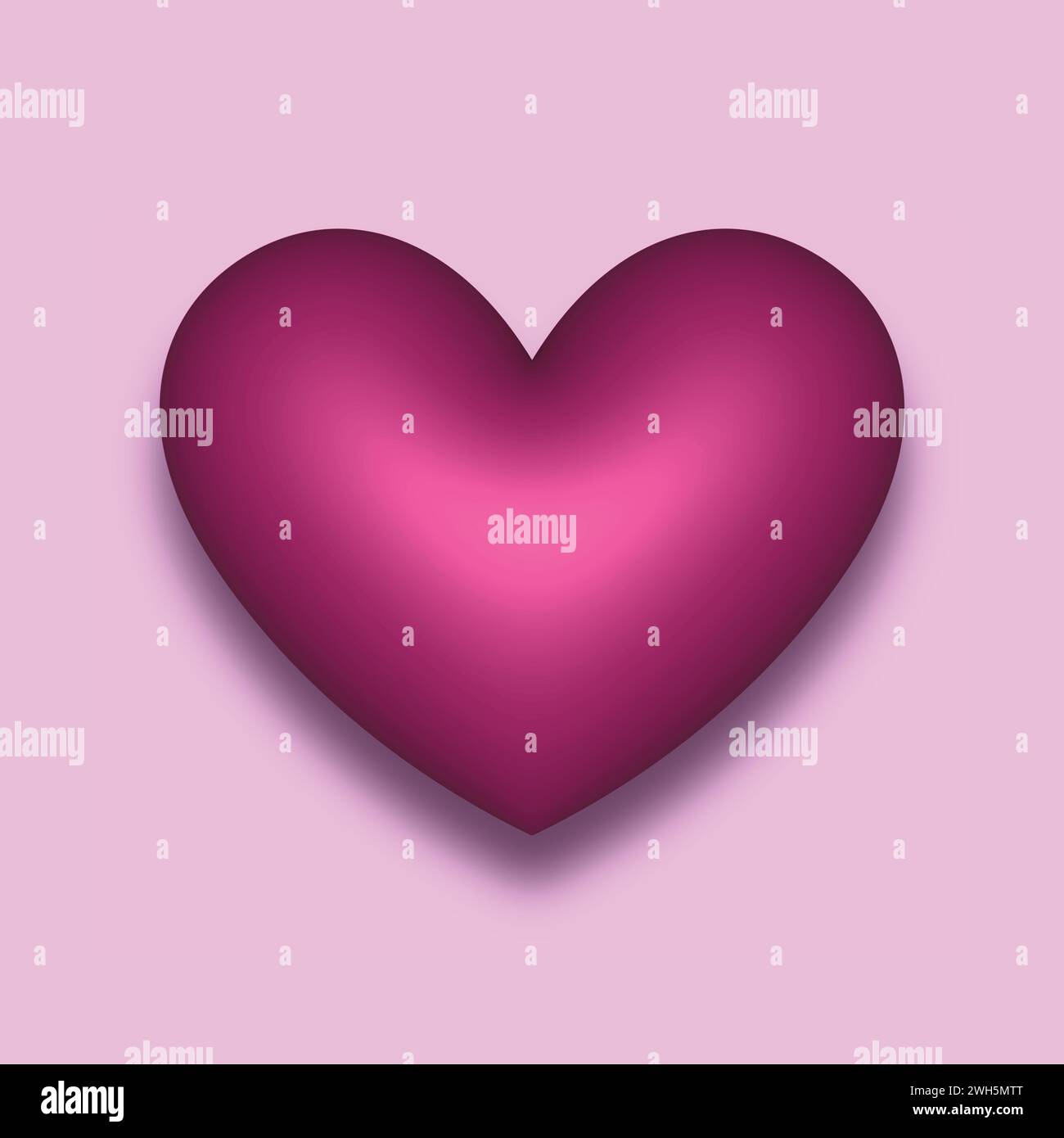 Cuore 3D vettoriale rosso con un'ombra sullo sfondo chiaro Illustrazione Vettoriale