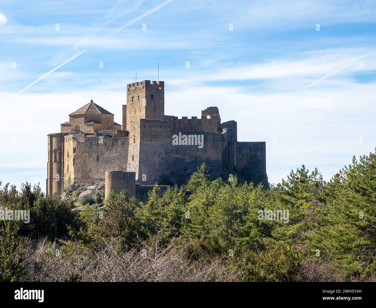 Castello di Loarre fortificazione difensiva romanica medievale romanica Huesca Aragona Spagna uno dei castelli medievali meglio conservati in Spagna Foto Stock