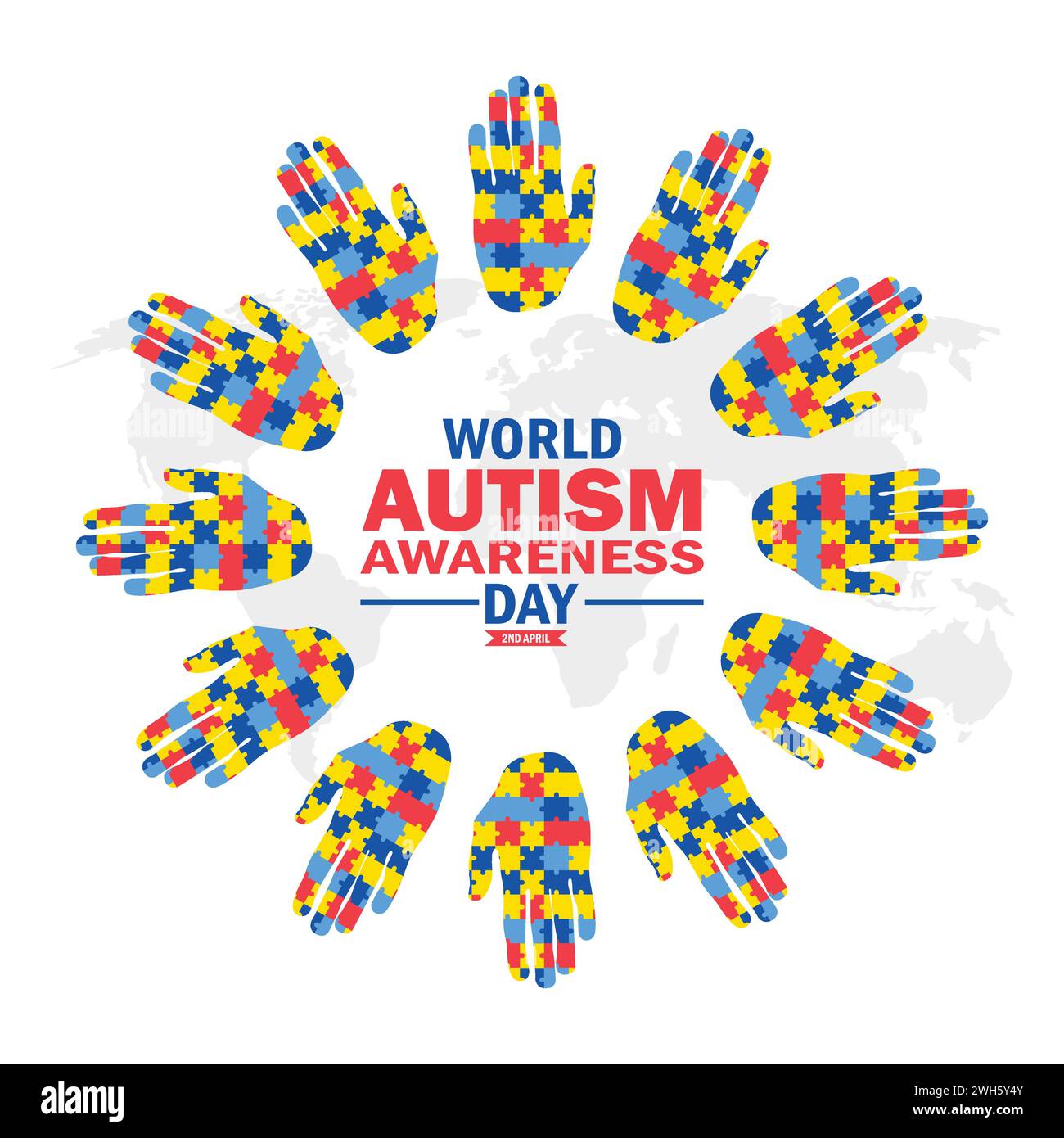 Illustrazione della progettazione del modello vettoriale giornata mondiale di consapevolezza dell'autismo. 2 aprile. Adatto per biglietti d'auguri, poster e striscioni Illustrazione Vettoriale