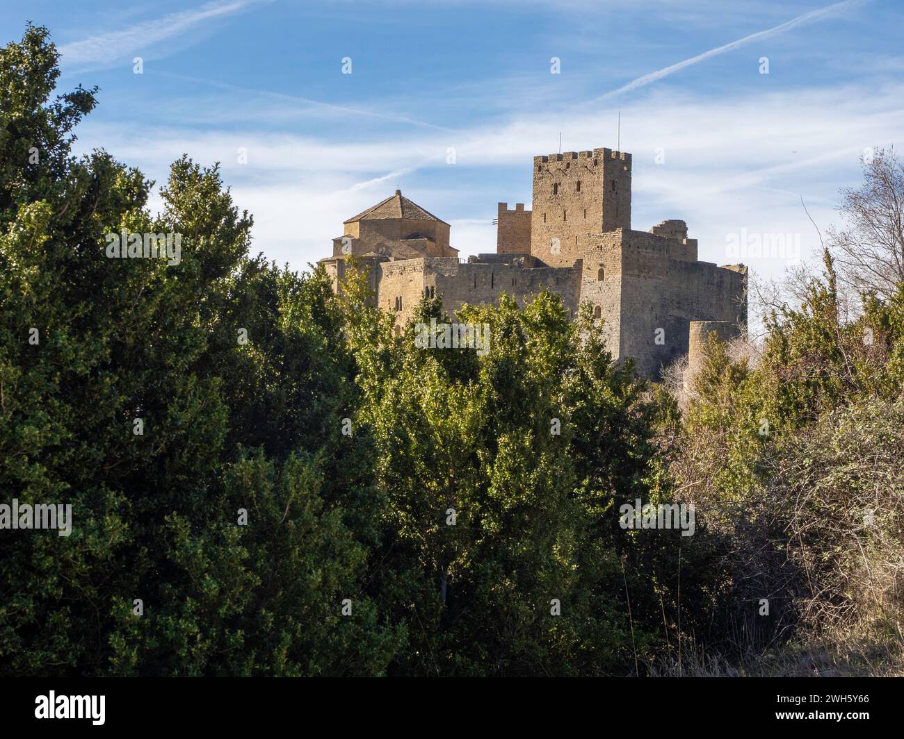 Castello di Loarre fortificazione difensiva romanica medievale romanica Huesca Aragona Spagna uno dei castelli medievali meglio conservati in Spagna Foto Stock