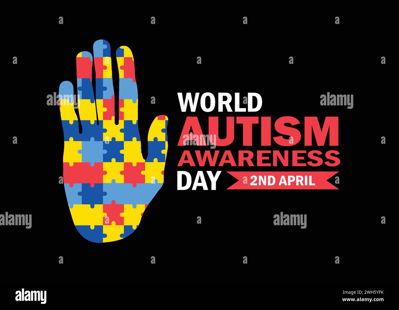 Illustrazione vettoriale del giorno della consapevolezza dell'autismo mondiale. 2 aprile. Concetto di vacanza. Modello per sfondo, banner, scheda, poster con iscrizione di testo. Illustrazione Vettoriale